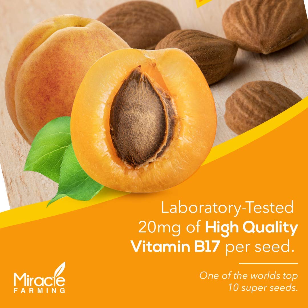 Miracle Farming California-grown apricot seeds emphasize fresh origin and purity.