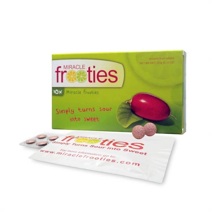 Miracle Frooties Miracle Berry tablets in the green box, ready for tasting experiments.