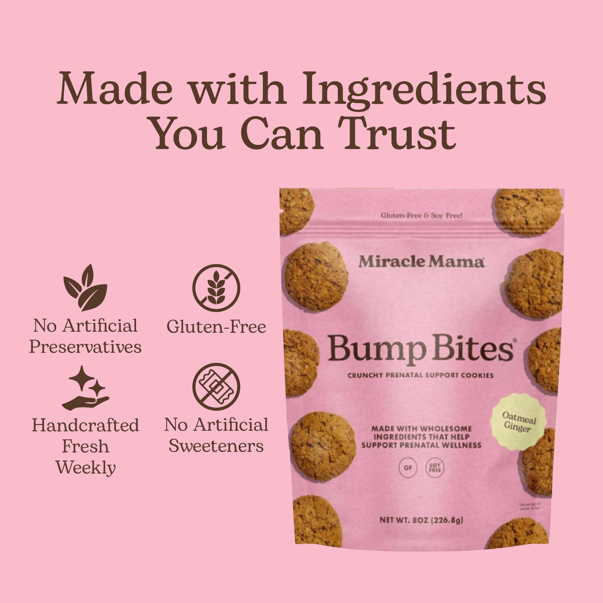 Miracle Mama Bump Bites bite-sized cookies with crunchy texture