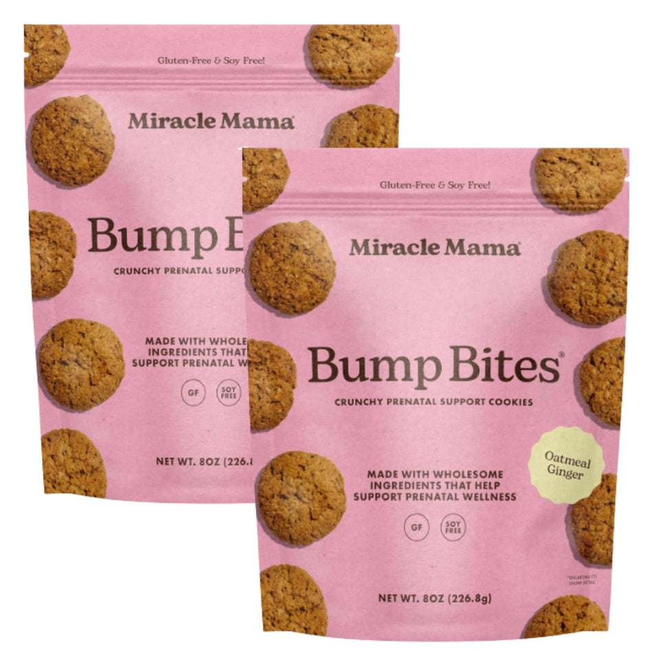 Miracle Mama Bump Bites pack shot with resealable pouch for on-the-go snacking