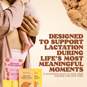 Mom enjoying Miracle Mama Milkookies during bonding time with baby