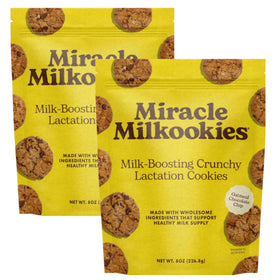 Miracle Mama Milkookies two 8oz bags ready for on-the-go snacking.