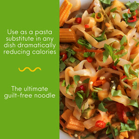 Miracle Noodle angel hair pasta bag highlighting light, low-cal appeal.