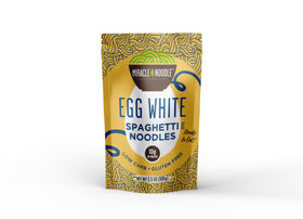 Miracle Noodle Egg White Spaghetti plated with sauce, ready for a quick high-protein meal.