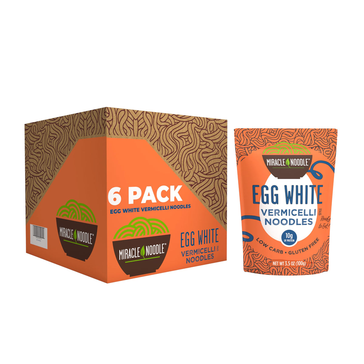 Miracle Noodle egg white vermicelli six-pack ready to heat with sauce