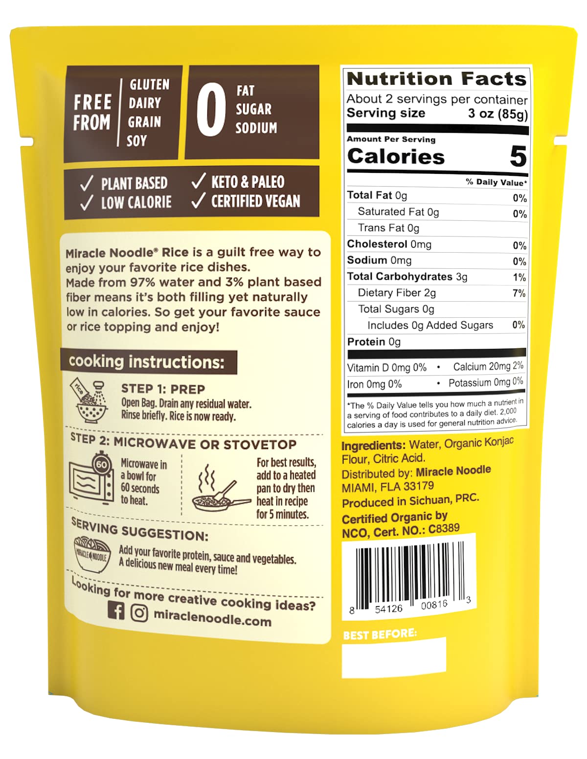 Miracle Noodle low-calorie konjac rice is ideal for keto meal bases.