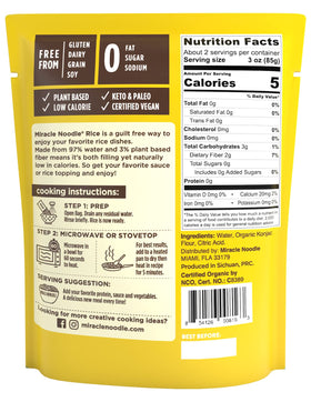 Miracle Noodle low-calorie konjac rice is ideal for keto meal bases.