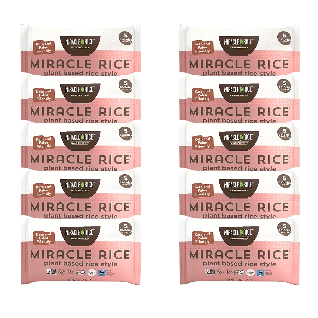 Miracle Noodle Miracle Rice 10-pack front view highlighting keto-friendly, low-calorie base.