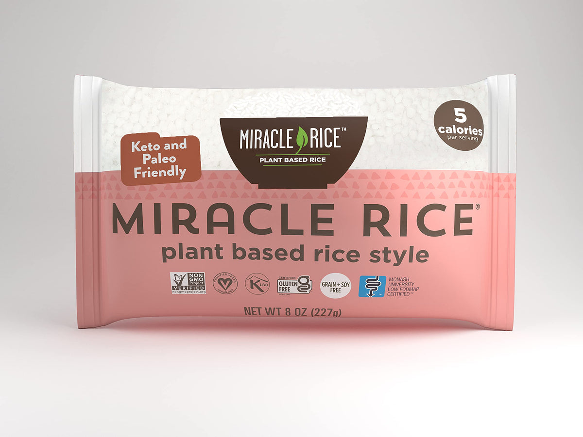 Miracle Noodle Miracle Rice prepared bowl demonstrates quick low-calorie base