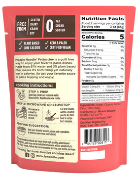 Miracle Noodle organic certification label highlights vegan and gluten-free status