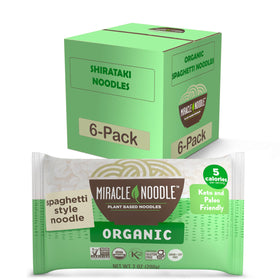 Miracle Noodle Organic Spaghetti Pasta pack of six bags for low-calorie meals.