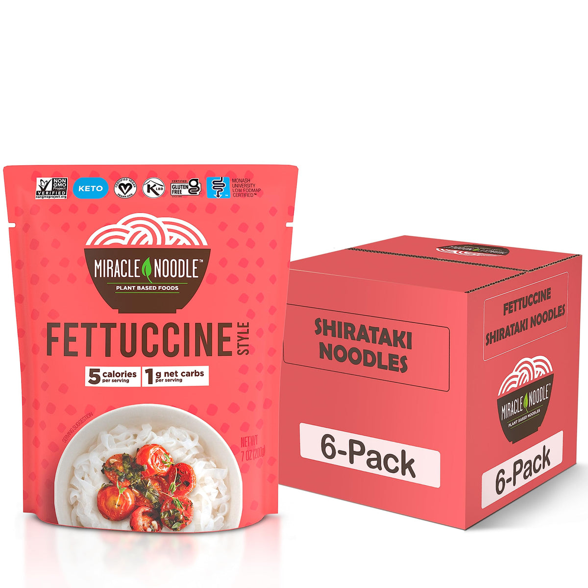 Miracle Noodle ready-to-eat fettuccine pack with six 7oz bags for quick meals