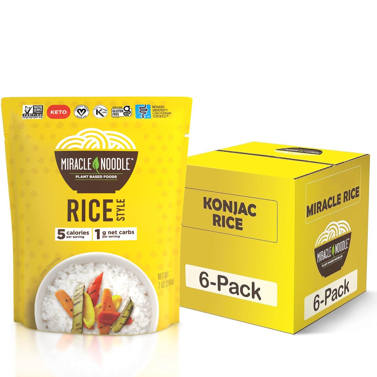 Miracle Noodle ready-to-eat rice pack six bags for easy keto-friendly meals.