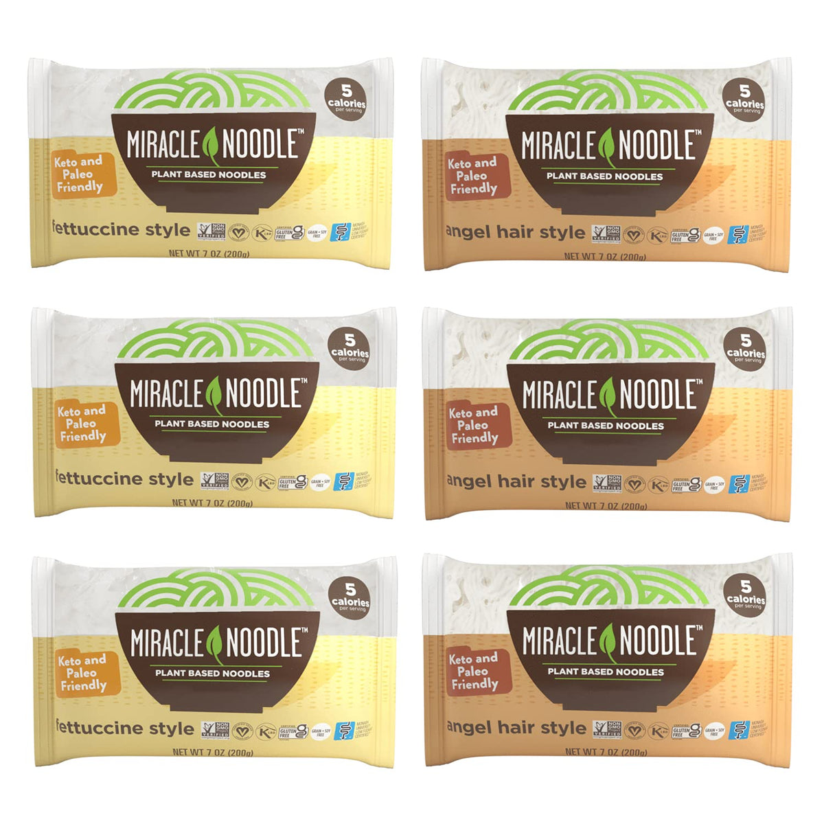 Miracle Noodle variety pack with angel hair and fettuccine for keto-friendly meals.