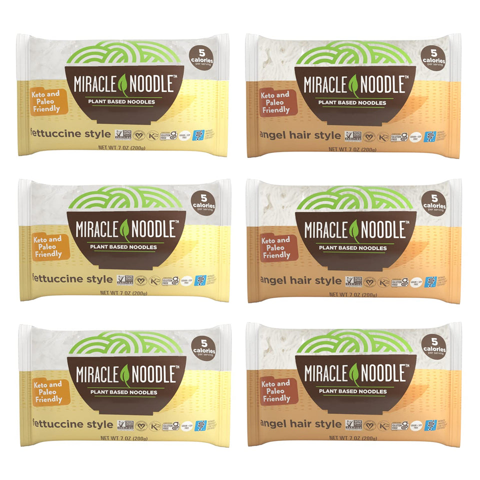 Miracle Noodle variety pack with angel hair and fettuccine for keto-friendly meals.