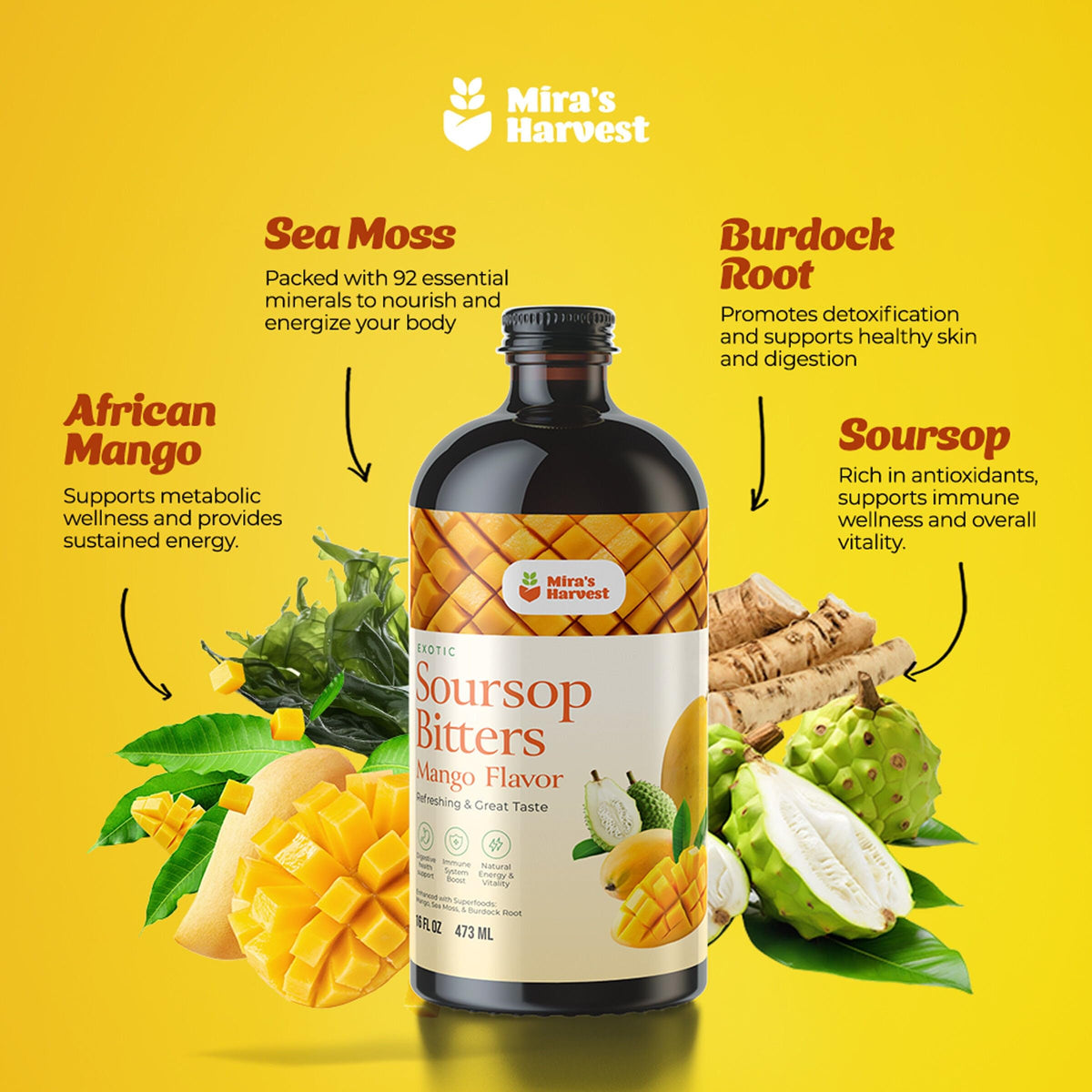 Bottle next to burdock root hints at herbal depth in Mira’s Harvest Bitters.