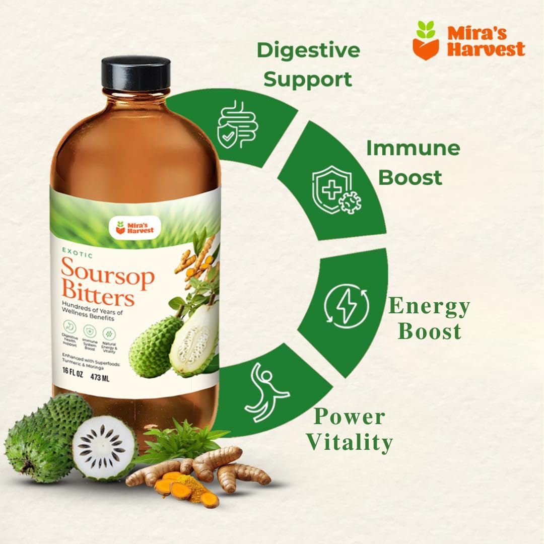 Pouring Mira’s Harvest Soursop Bitters into water for daily wellness ritual.