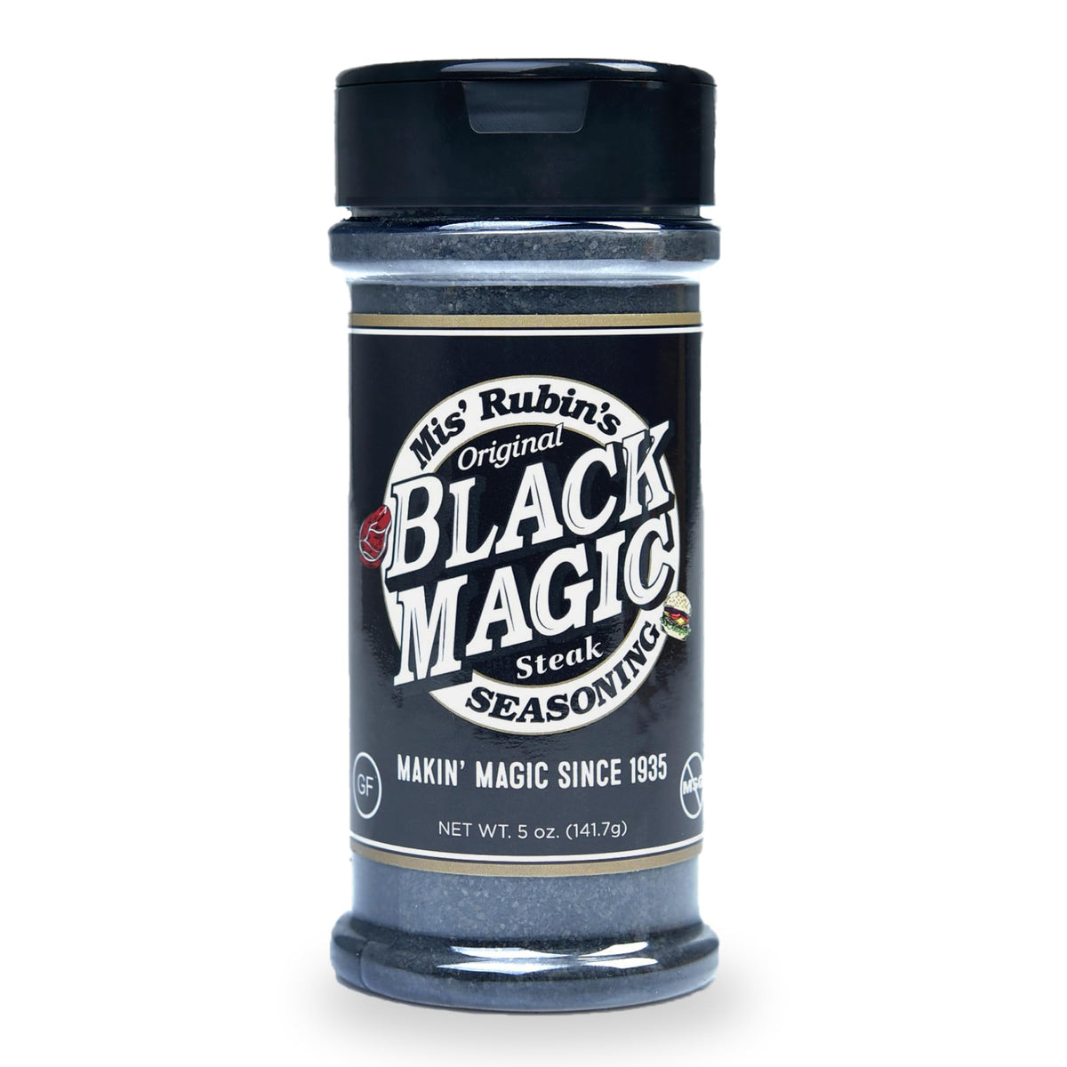 MIS' RUBIN'S BLACK MAGIC seasoning bottle enhances everyday grilling with balanced flavor