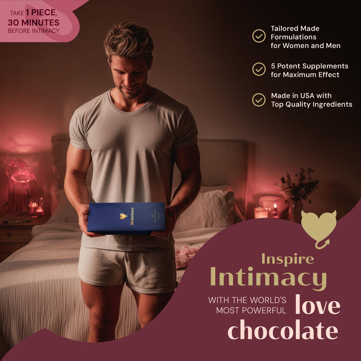 Misbehave chocolate ingredient blend with botanicals adds depth of flavor.