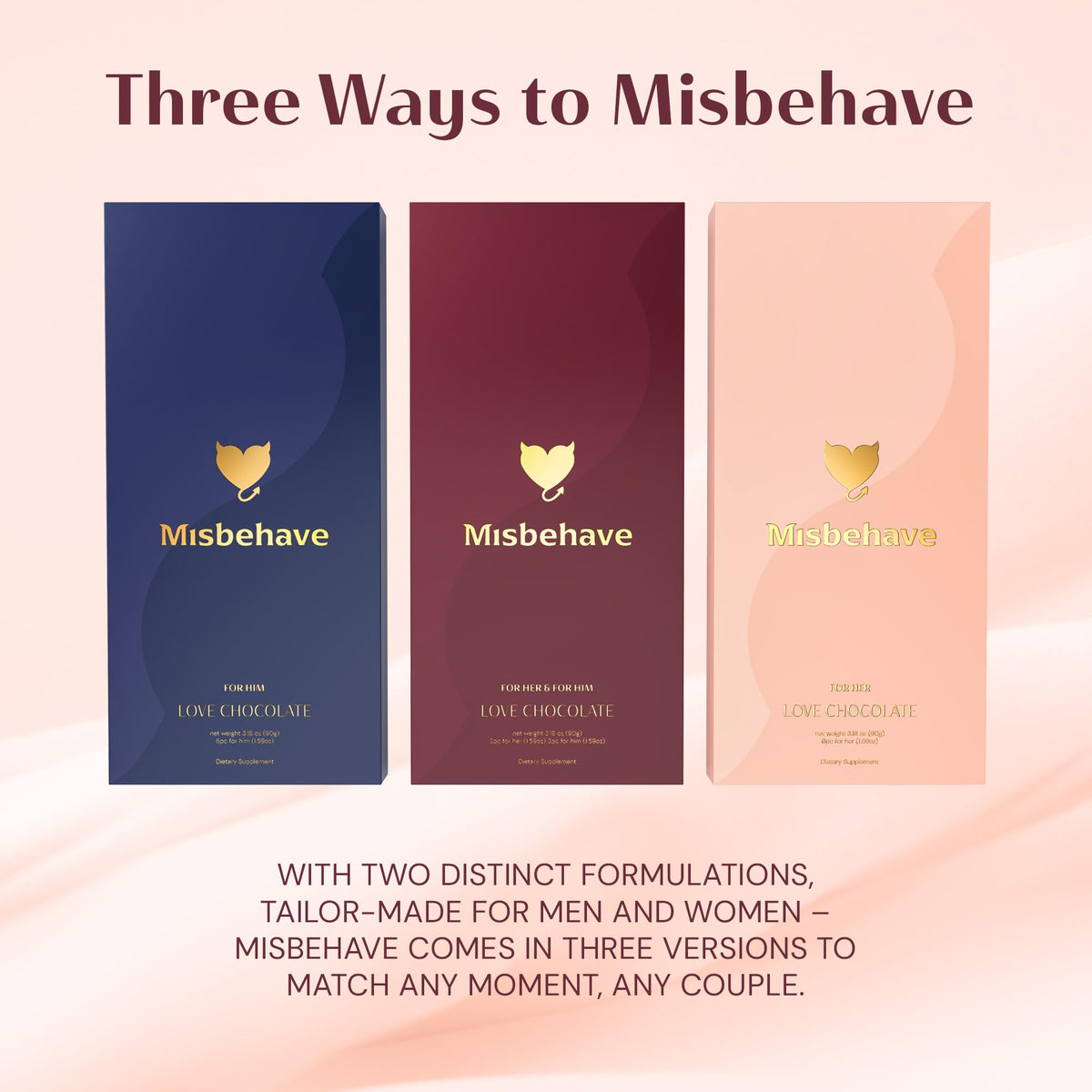 Vegan and gluten-free badge on Misbehave packaging signals dietary inclusivity.