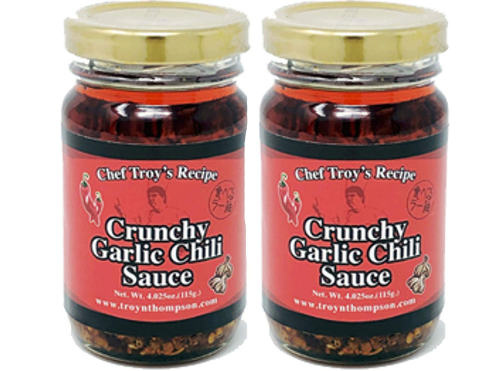 MISHIMA Crunchy Garlic Chili Sauce jar close-up, ideal for ramen toppings and spicy aioli.