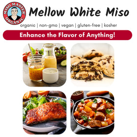 Miso Master Organic Mellow White Miso handmade koji rice close-up, artisanal fermentation.