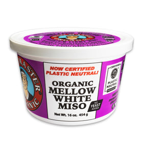 Miso Master Organic Mellow White Miso tub front, smooth and umami-rich.