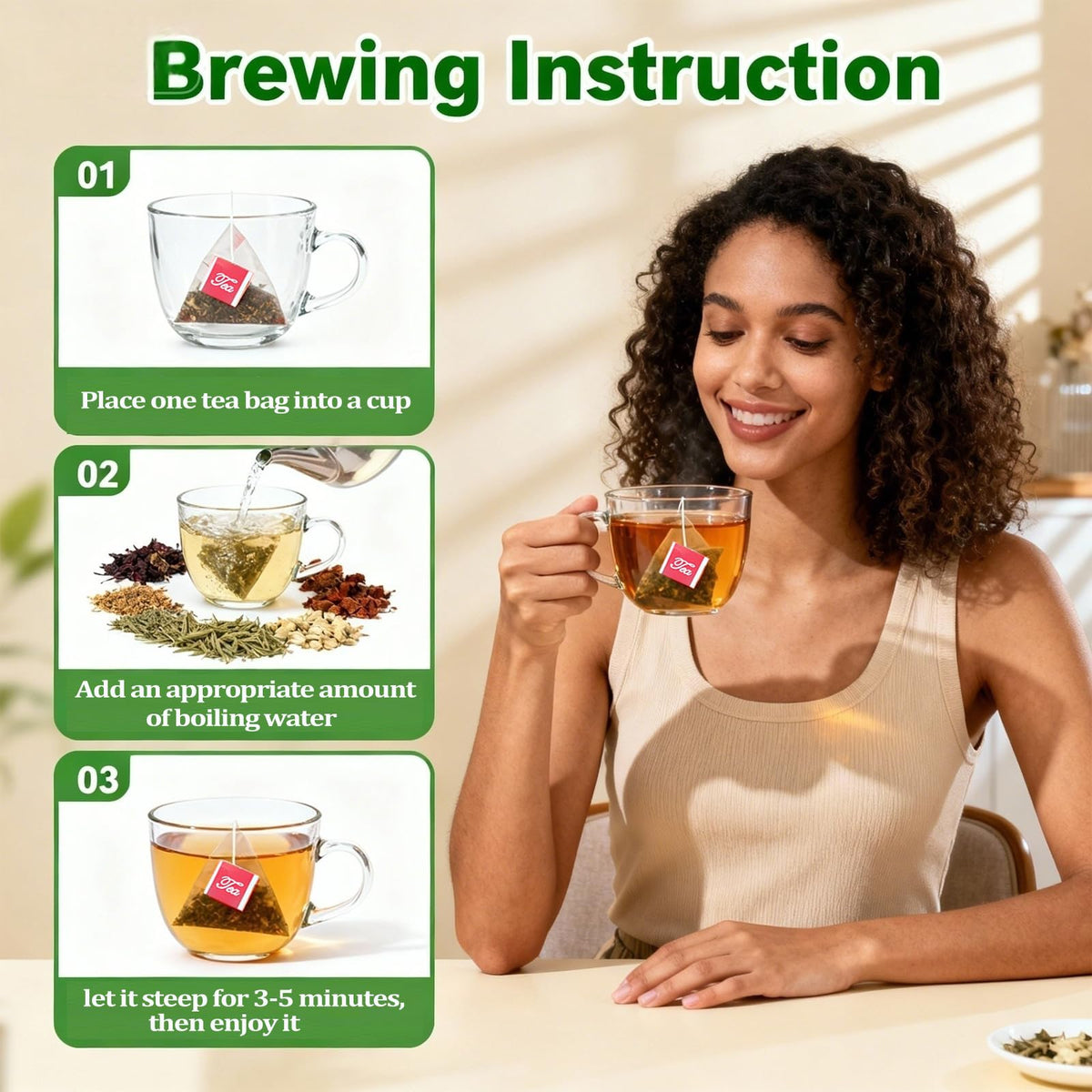Miss Feel daily wellness tea shot suggests a steady routine for office balance.