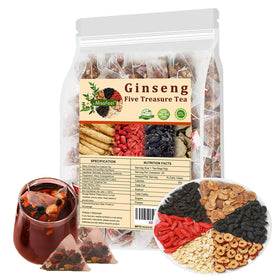 Miss Feel Ginseng Five Treasure Tea packaging demonstrates convenient sachets for on-the-go brewing.