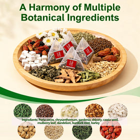 Miss Feel nine-ingredient tea label emphasizes natural botanicals and balanced formulation.