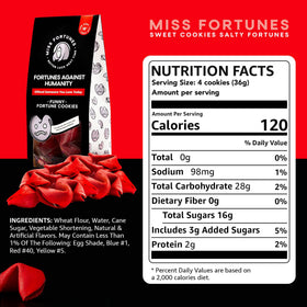Miss Fortunes dark humor fortunes visible inside cookies, sparking edgy conversations.