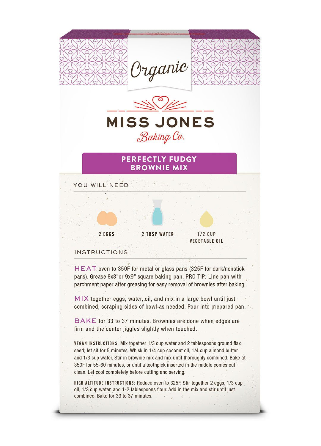 Miss Jones Organic Fudge Brownie Mix ingredients – primary components for from-scratch flavor