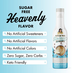 Miss Mary's Madagascar Vanilla Sugar Free Coffee Syrup in a cup enhancing flavor