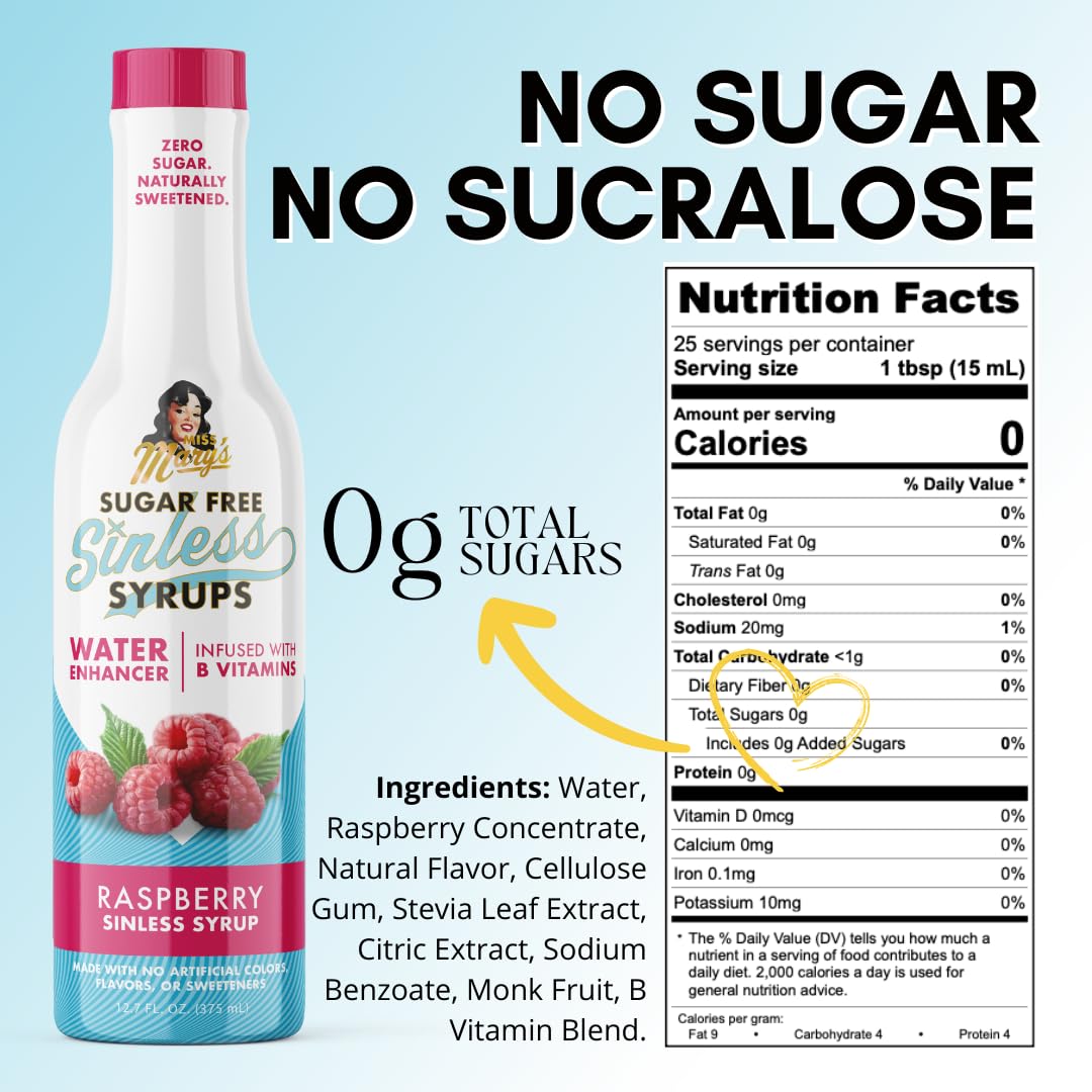 Miss Mary's Morning Elixir Raspberry Sinless Syrup drizzle on coffee or cocktails for keto-friendly sweetness.