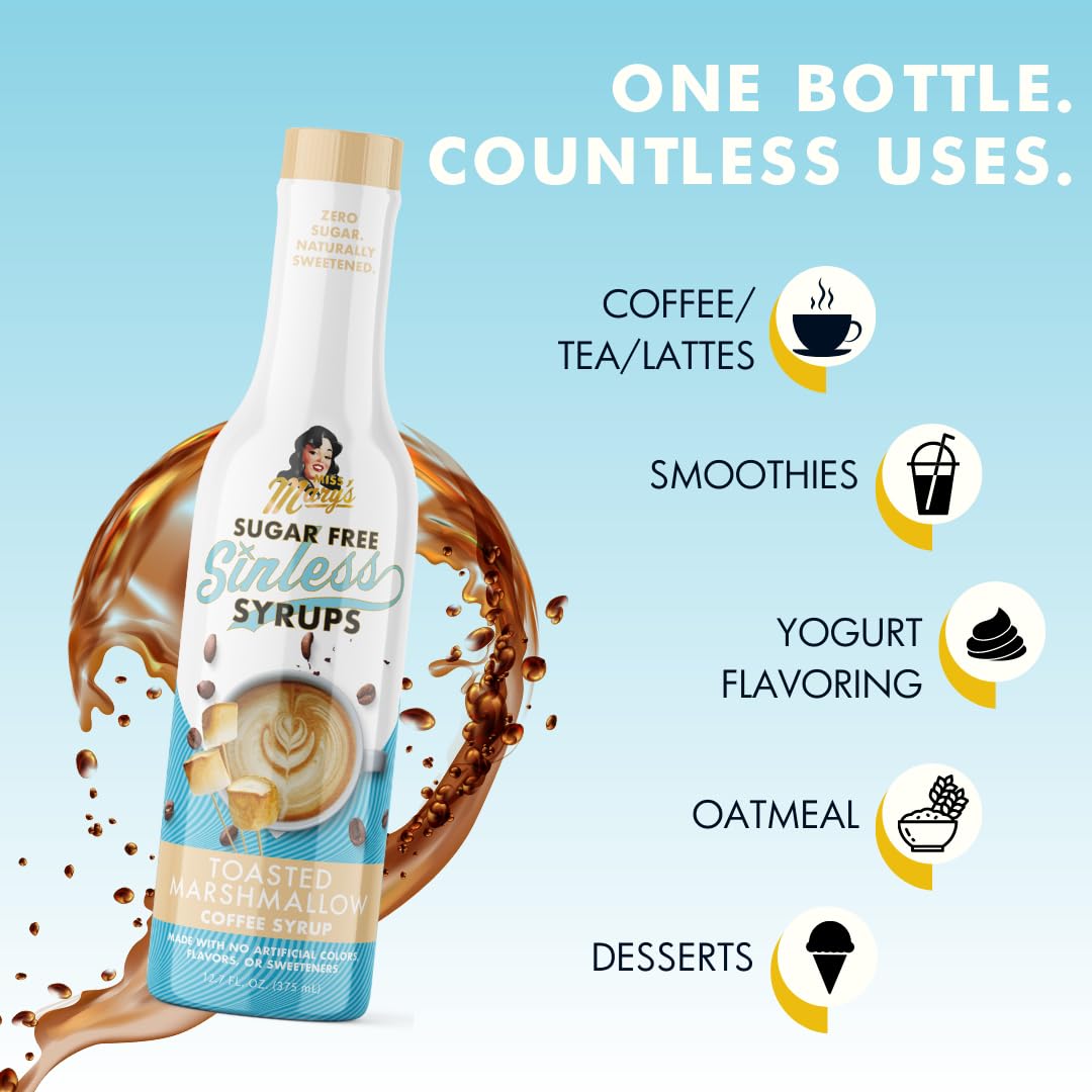 Close-up of Miss Mary's Sinless Syrup ingredients highlighting natural sweeteners.
