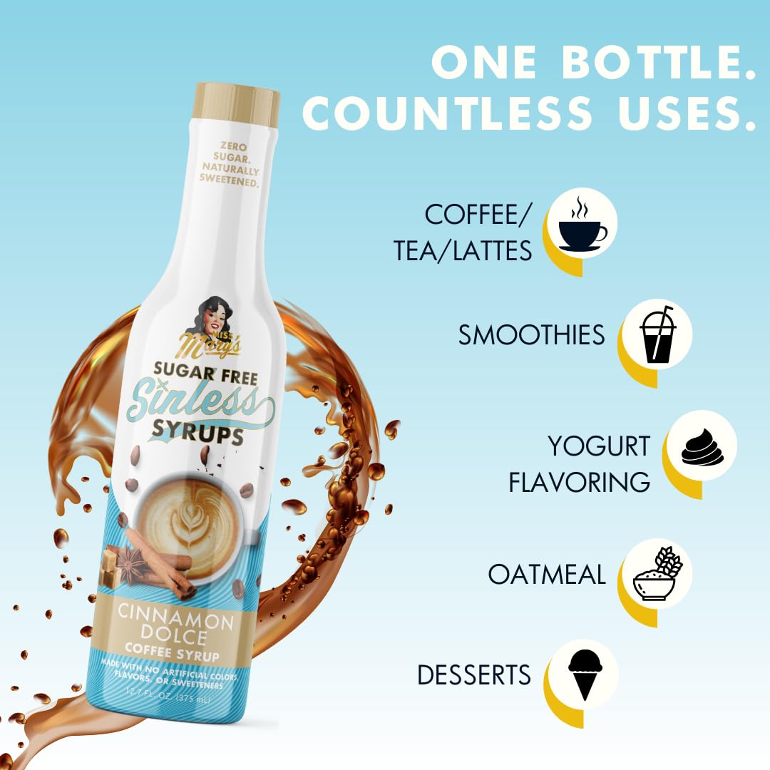 Miss Mary's Morning Elixir syrup used in cooking and desserts with cinnamon dolce flavor