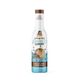 Miss Mary's Morning Elixir sugar-free mocha syrup bottle pouring for rich keto coffee flavor