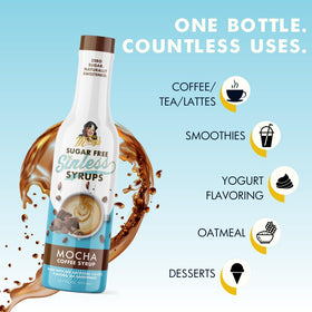 Gluten-free, plant-based Miss Mary's Sinless Syrup packaging and label