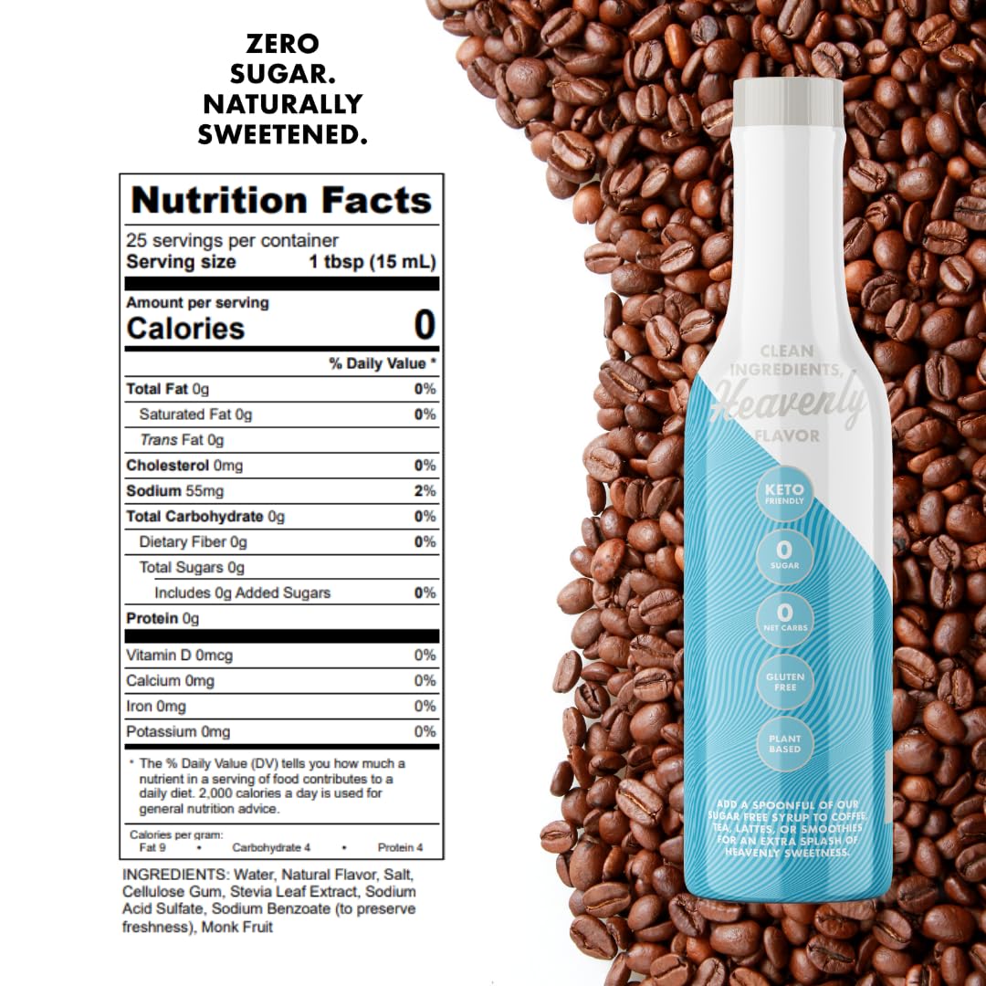 Serving size indicator shows 25 servings per bottle of Miss Mary's Sinless Syrup
