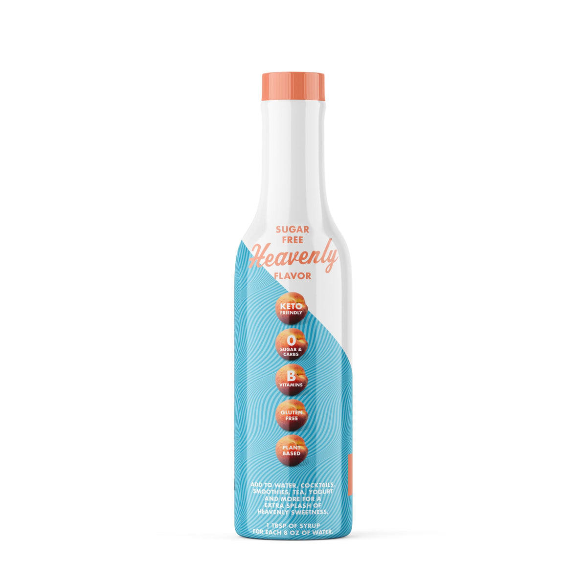Miss Mary's Peach Sinless Syrup being poured into a glass for a refreshing sugar-free drink.