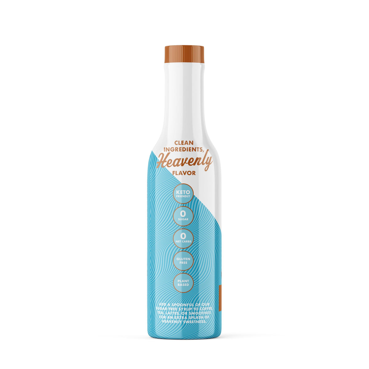 Miss Mary's Sinless Syrup being poured over coffee for a caramel boost