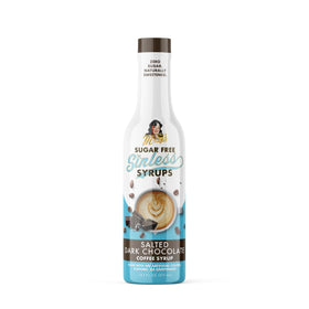 Miss Mary's Sinless Syrup Salted Dark Chocolate bottle, ideal for keto desserts