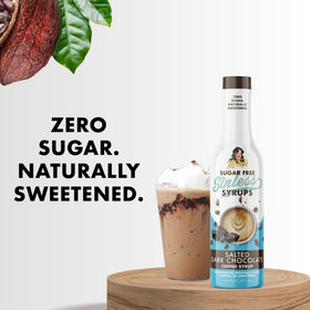 Drizzle of Miss Mary's Sinless Syrup over a chocolate dessert
