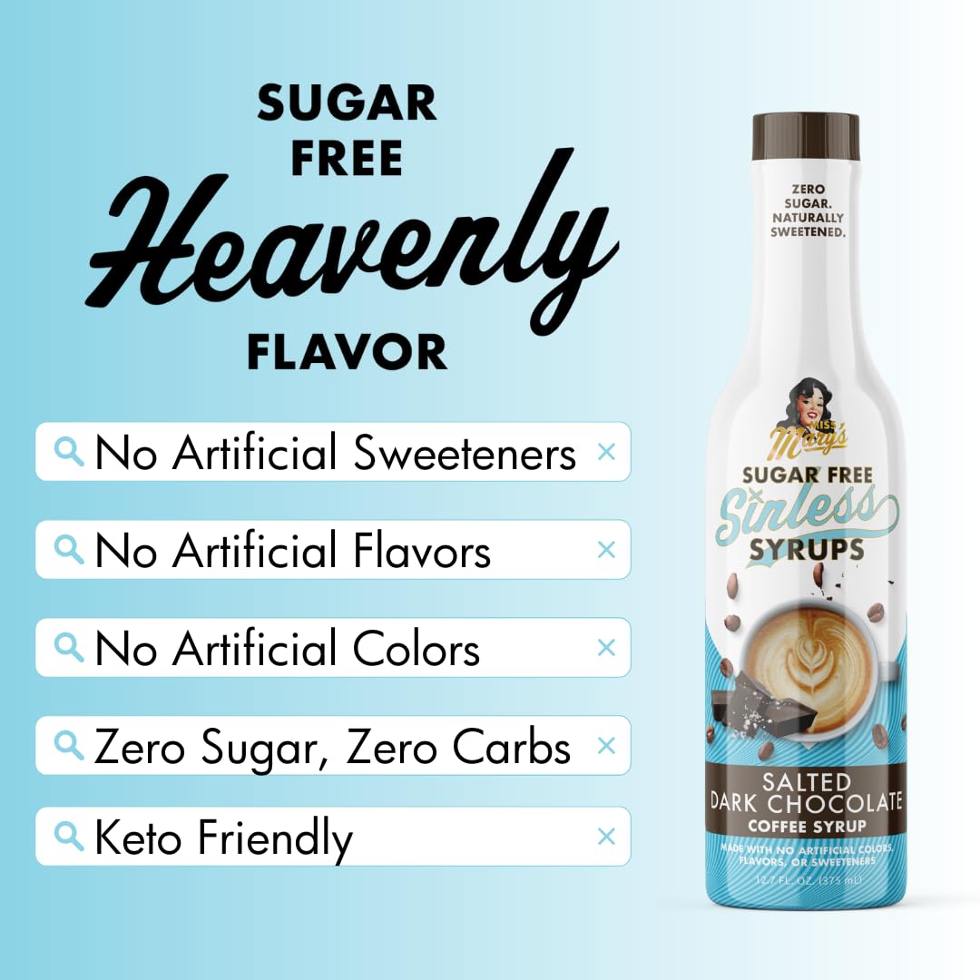 Miss Mary's Sinless Syrup ingredients label highlighting monk fruit and stevia