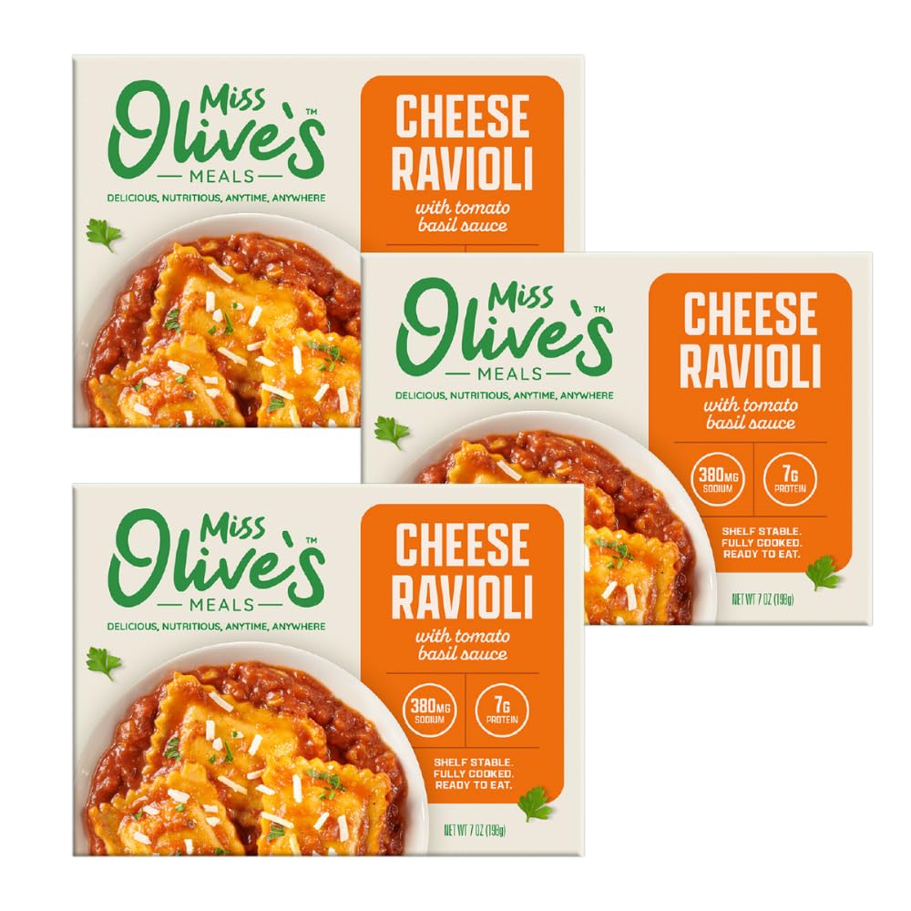 MISS OLIVE'S Cheese Ravioli three-pack microwavable ready meals for quick lunches