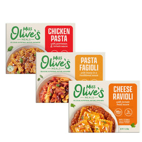 Miss Olive's Pasta Fagioli bowl, cozy quick-meal flavor ready in minutes.