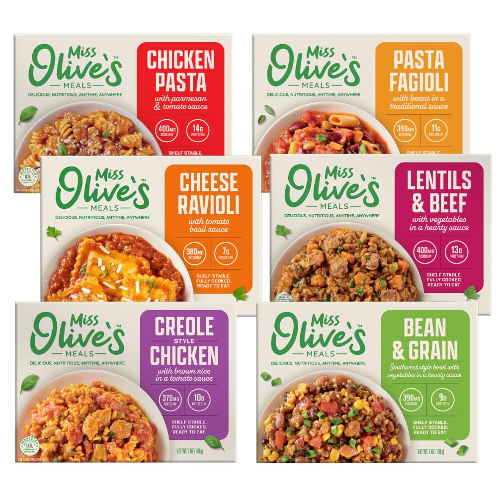Miss Olive's Ready Meals Variety Pack front view for pantry stocking