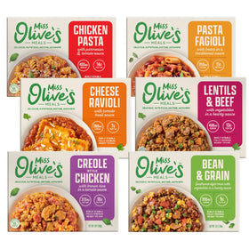 Miss Olive's Ready Meals Variety Pack front view for pantry stocking