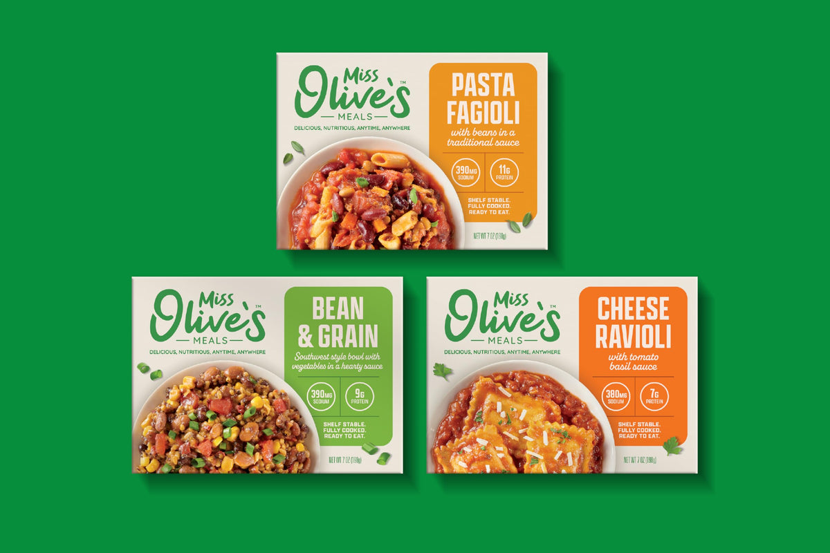 Miss Olive's Southwest Bean & Grain display, hearty plant-based option.