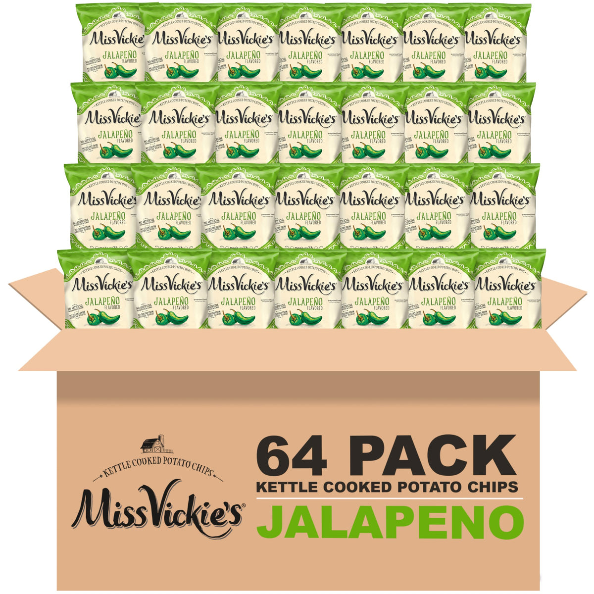 Miss Vickie's Jalapeño kettle chips bag showing bold flavor and portability